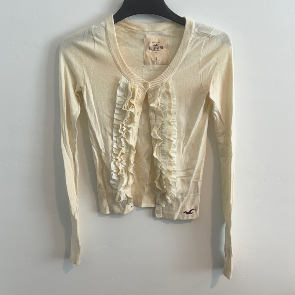 Vintage Hollister Ivory Ruffle-Front Button Up Cardigan